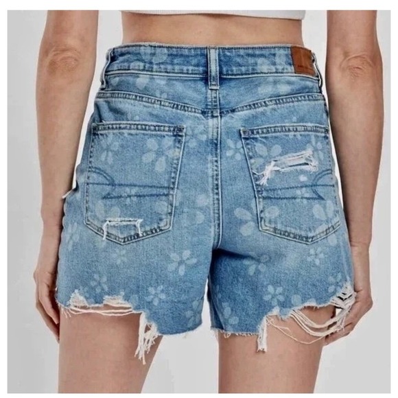 American Eagle Outfitters Pants - American Eagle Floral Daisy Distressed Denim Shorts High Waisted Blue Womens 12